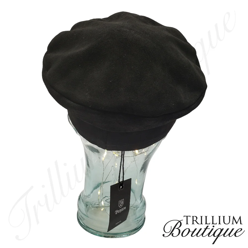 BRIXTON Hat Kayla Cap XS Black Soft Suede Leather Bill Y2K Cottagecore Classic